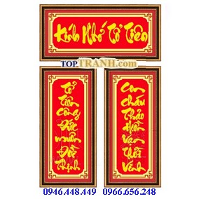 Tranh gắn đá câu đối đỏ
